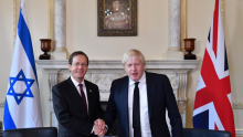 Boris Johnson shakes hands with the President of Israel, Isaac Herzog, during their meeting at 10 Downing Street in November Credit Justin Tallis PA PA Archive