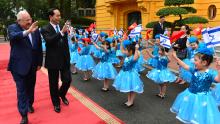 President Reuven Rivlin and his wife Nechama Rivlin during a visit in Vietnam, On a visit to the President's Tran Dai Quang House during the reception and the guard of honor.