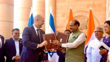 Israeli Knesset Speaker Amir Ohana with Indian Lok Sabha Speaker Om Birla