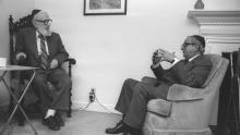President Navon at Rabbi Soloveitchik (photo credit: SA'AR YA'ACOV לע"מ) PRESIDENT YITZHAK NAVON IN VONVERSATION WITH RABBI YOSEF DOV SOLOVEITCHIK DURING HIS VISIT TO THE RABBI'S RESIDENCE IN BOSTON U.S.A.