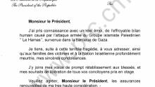 Letter of condolences by President Biya after Hamas attacks 