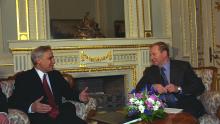 VISIT OF PRESIDENT MOSHE KATSAV IN UKRAINE. IN PHOTO, MEETING BETWEEN PRES. KATSAV AND UKRAINE PRESIDENT LEONID KUCHMA, AT MARINSKY PALACE IN KYIV. (photo credit: SA'AR YA'ACOV) VISIT OF PRESIDENT MOSHE KATSAV IN UKRAINE. IN PHOTO, MEETING BETWEEN PRES. KATSAV AND UKRAINE PRESIDENT LEONID KUCHMA, AT MARINSKY PALACE IN KYIV.