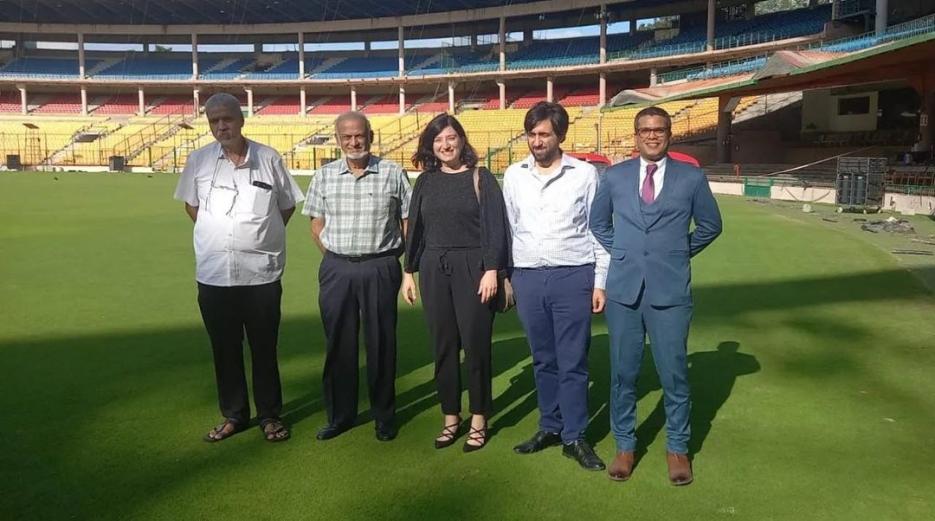Ms. Limor Bletter meets the visionaries of Chinnaswamy Stadium (photo credit: Consulate General of Israel to South India) Chinnaswamy Stadium