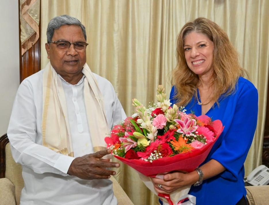 Ms. Tammy Ben-Haim with Mr. Siddramaiah (photo credit: Consulate General of Israel to South India.) Meeting with Hon Chief Minister of Karnataka