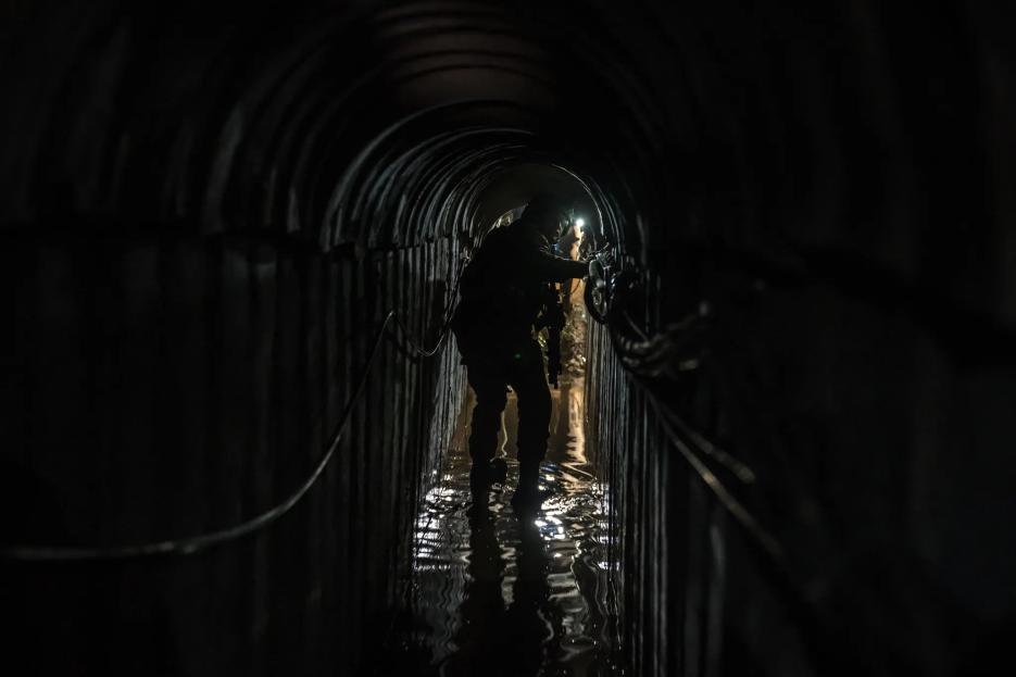 A picture taken during an escorted tour in Gaza in February showing a tunnel that the Israeli military said was built by Hamas and ran beneath an UNRWA school, eventually leading to a communication hub under UNRWA’s Gaza headquarters.