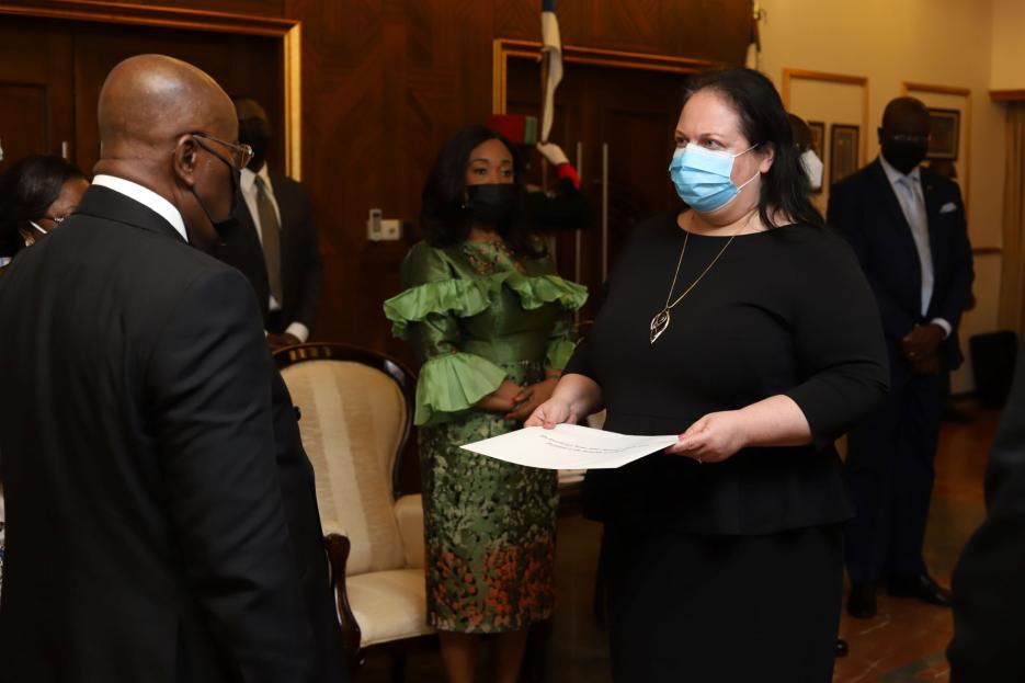 H.E. Shlomit Sufa presents her credentials to President Akufo-Addo (photo credit: MFA Accra) H.E. Shlomit Sufa presents her credentials to President Akufo-Addo
