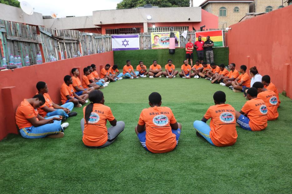 Students from Accra Girls Senior High School learning Krav Maga (photo credit: MFA Accra) Students from Accra Girls Senior High School learning Krav Maga