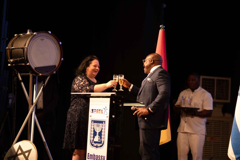 H.E. Shlomit Sufa in a toast with Hon. Seth Acheampong, Minister for the Eastern Region (photo credit: MFA Accra) H.E. Shlomit Sufa in a toast with Hon. Seth Acheampong, Minister for the Eastern Region
