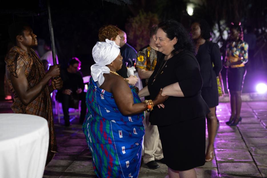 Ambassador Sufa with a guest at the reception (photo credit: MFA Accra) Ambassador Sufa with a guest at the reception
