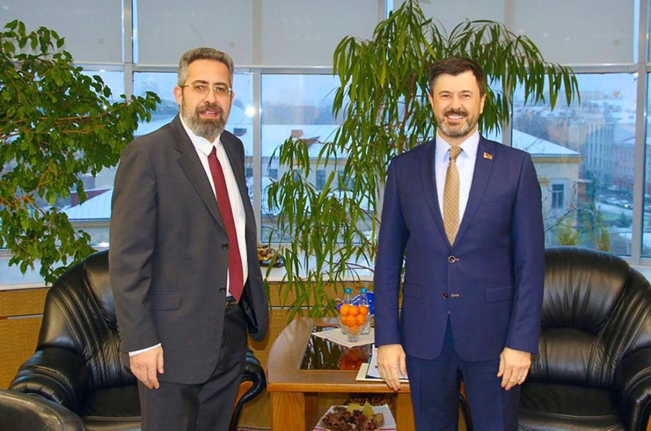 Tzevy Mirkin meeting Sergei Lukashevich (photo credit: MFA Belarus) Tzevy Mirkin meeting Sergei Lukashevich
