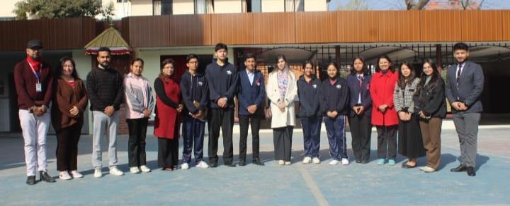 DCM Janan Bebar with teachers and students representatives (photo credit: Embassy of Israel in Kathmandu) DCM Janan Bebar with teachers and students representatives