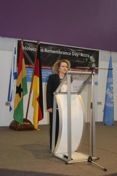 H.E. Shani Cooper giving remarks at the International Holocaust Memorial Day (photo credit: MFA Accra) H.E. Shani Cooper giving remarks at the International Holocaust Memorial Day