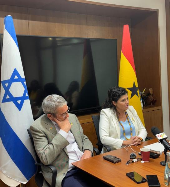 Ambassador Roey Gilad with Sharren Haskel, Deputy Minister of Foreign Affairs of Israel at a press conference in Accra, Ghana (photo credit: MFA Accra) Ambassador Roey Gilad with Sharren Haskel