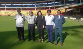 Ms. Limor Bletter meets the visionaries of Chinnaswamy Stadium (photo credit: Consulate General of Israel to South India) Chinnaswamy Stadium