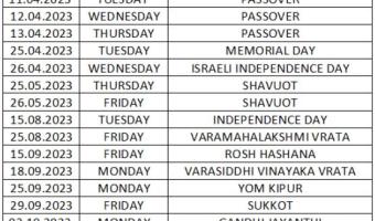 Holiday List for 2023