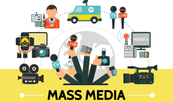 infographics and icons showing different categories of the press and mass media