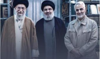 Iran's Supreme leader Ayatollah Ali Khamenei, Hezbollah's Secretary - General Hassan Nasrallah and former Al-Quds Brigades commander Qasem Suleimani