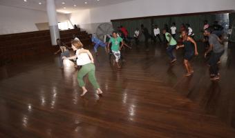 Miriam in a dance workshop with the Ghana Dance Ensemble 