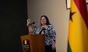 Ambassador Sufa raising a Toast at the 74th Independence Anniversary of the State of Israel in Accra