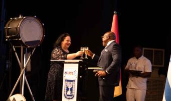 H.E. Shlomit Sufa in a toast with Hon. Seth Acheampong, Minister for the Eastern Region (photo credit: MFA Accra) H.E. Shlomit Sufa in a toast with Hon. Seth Acheampong, Minister for the Eastern Region