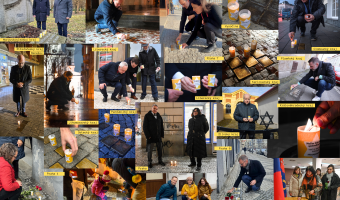 Collage of pictures showing leaders from towns and regions across Czechia lighting candles on International Holocaust Remembrance Day