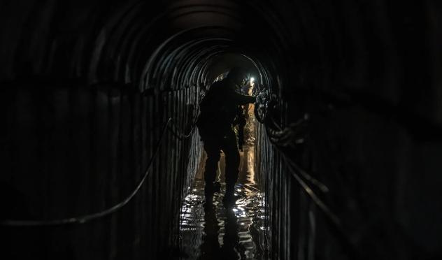 A picture taken during an escorted tour in Gaza in February showing a tunnel that the Israeli military said was built by Hamas and ran beneath an UNRWA school, eventually leading to a communication hub under UNRWA’s Gaza headquarters.