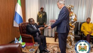 Ambassador Roey Gilad with President Bio in Freetown